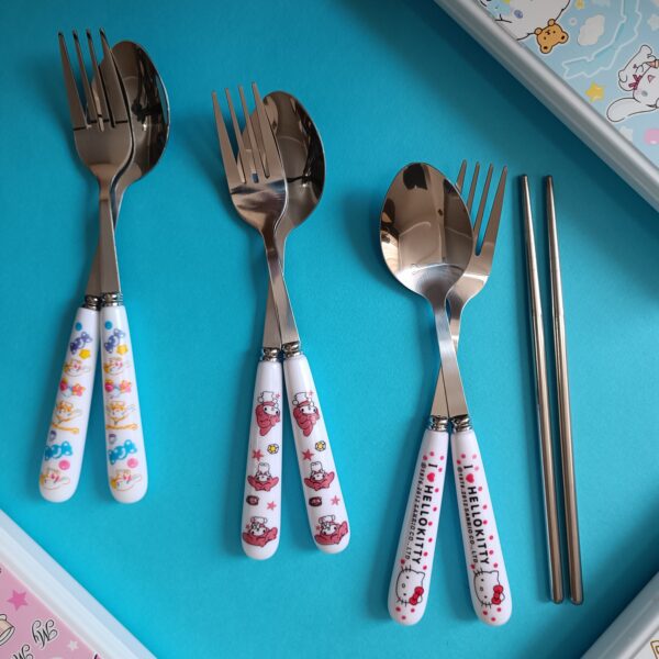 ست قاشق، چنگال و چاپستیک فانتزی سانریو با جعبه - تصویر 6