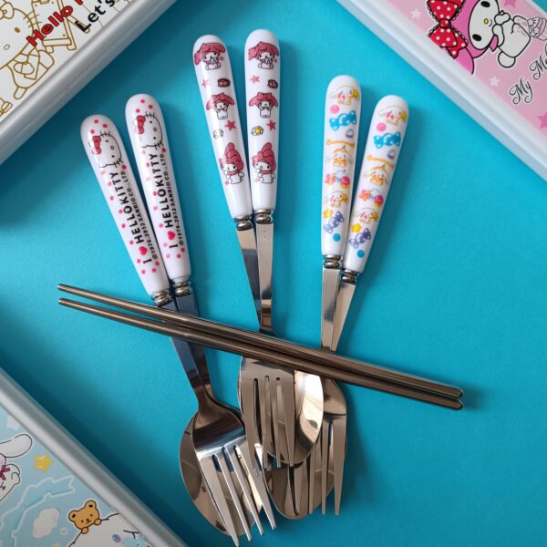 ست قاشق، چنگال و چاپستیک فانتزی سانریو با جعبه - تصویر 7