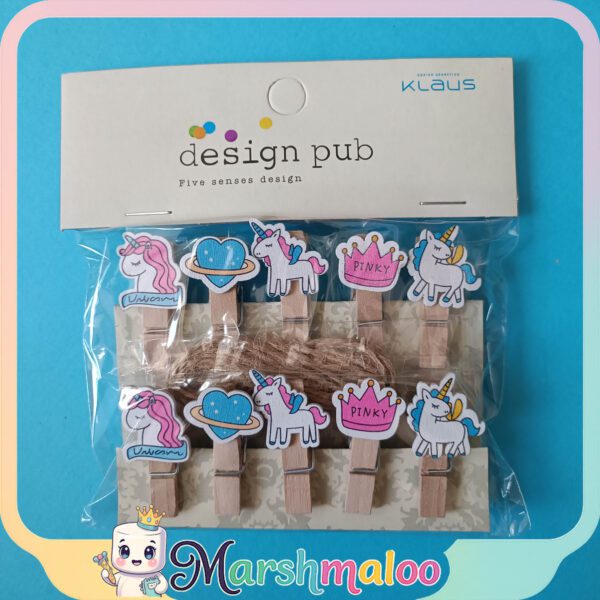 گیره چوبی عکس و یادداشت یونیکورن 10 عددی