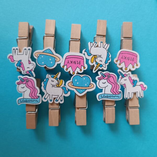 گیره چوبی عکس و یادداشت یونیکورن 10 عددی