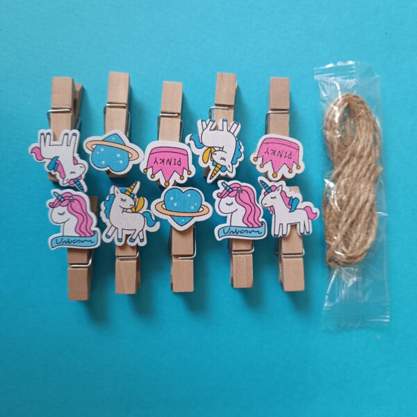گیره چوبی عکس و یادداشت یونیکورن 10 عددی