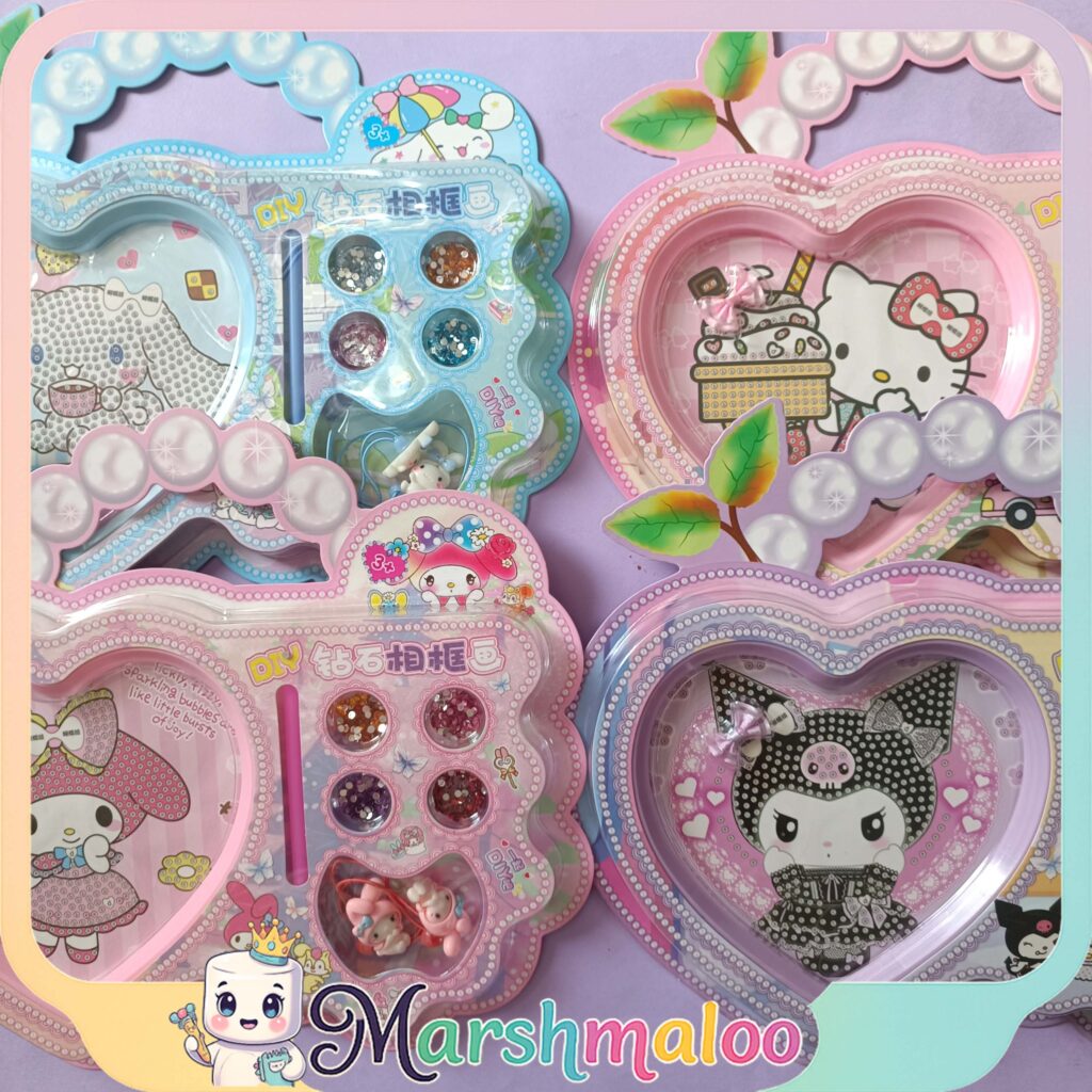 پک هدیه نقاشی الماسی قاب دار و کش مو کرومی و دوستان