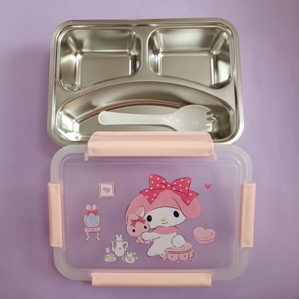 ظرف غذا 3 خانه استیل واشردار کرومی و ملودی - تصویر 3