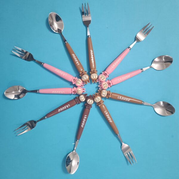 قاشق و چنگال لبوبو سیلیکونی استیل درجه 1 - تصویر 3