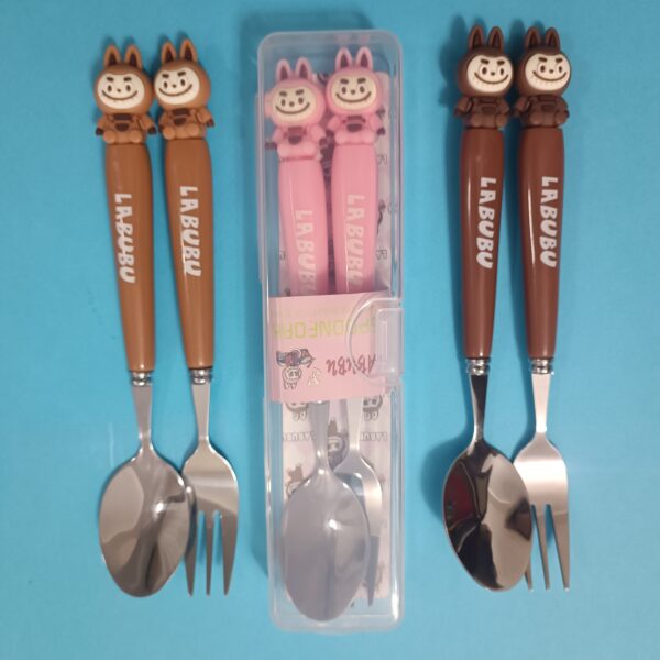 قاشق و چنگال لبوبو سیلیکونی استیل درجه 1 - تصویر 4